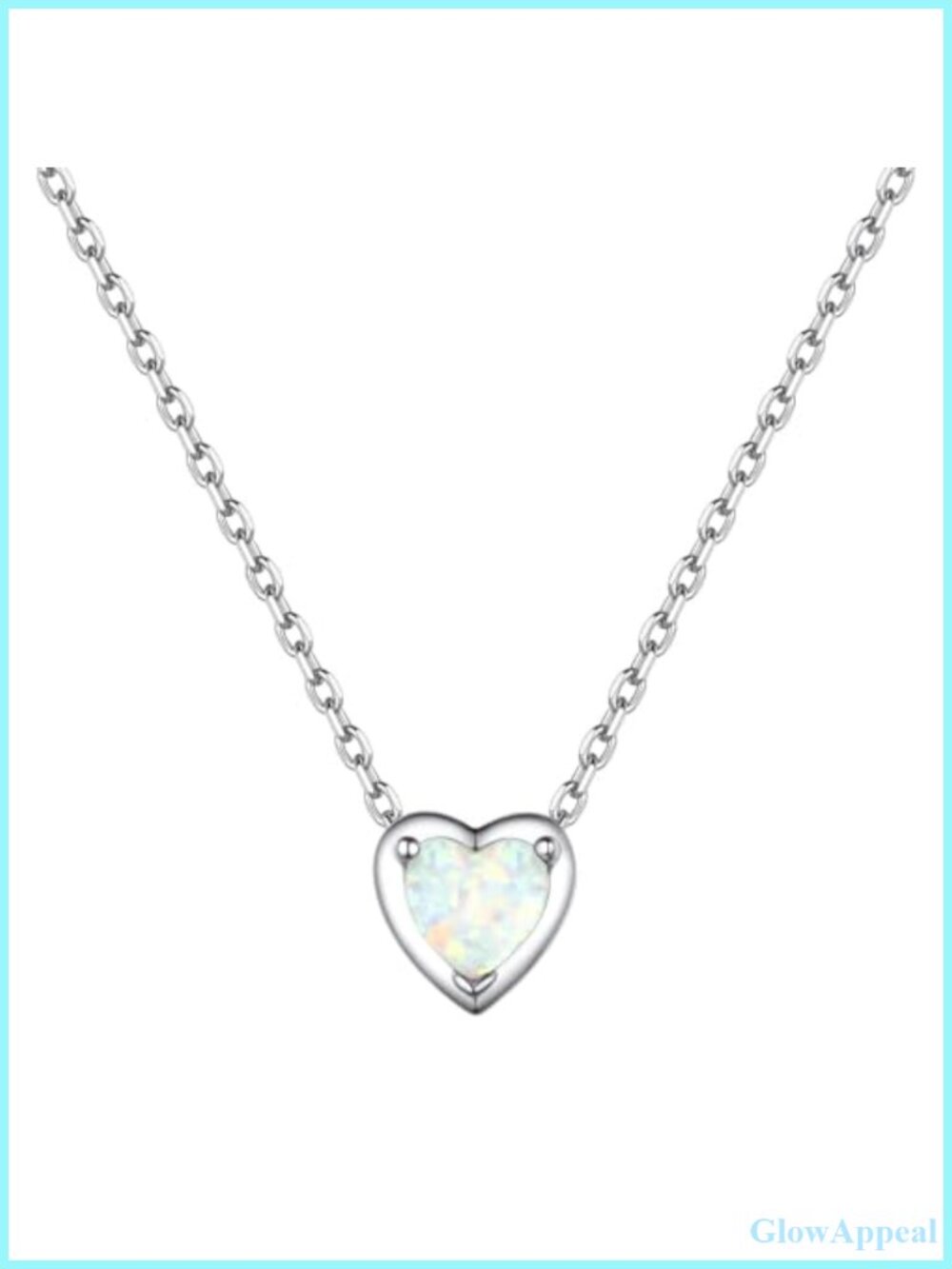 Sterling Silver White Opal Heart Pendant Necklace 16in Adjustable
